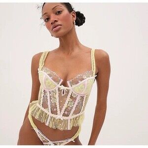 NWT For Love And Lemons Buttercup Bunches Bustier Corset Top XS Yellow Lingerie